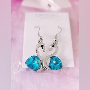 LINEL Silver Summer Swan Dangle Earrings Blue Crystal Silver Plated Heart